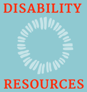 white circle made of equal signs . Red text reads :Disability resource