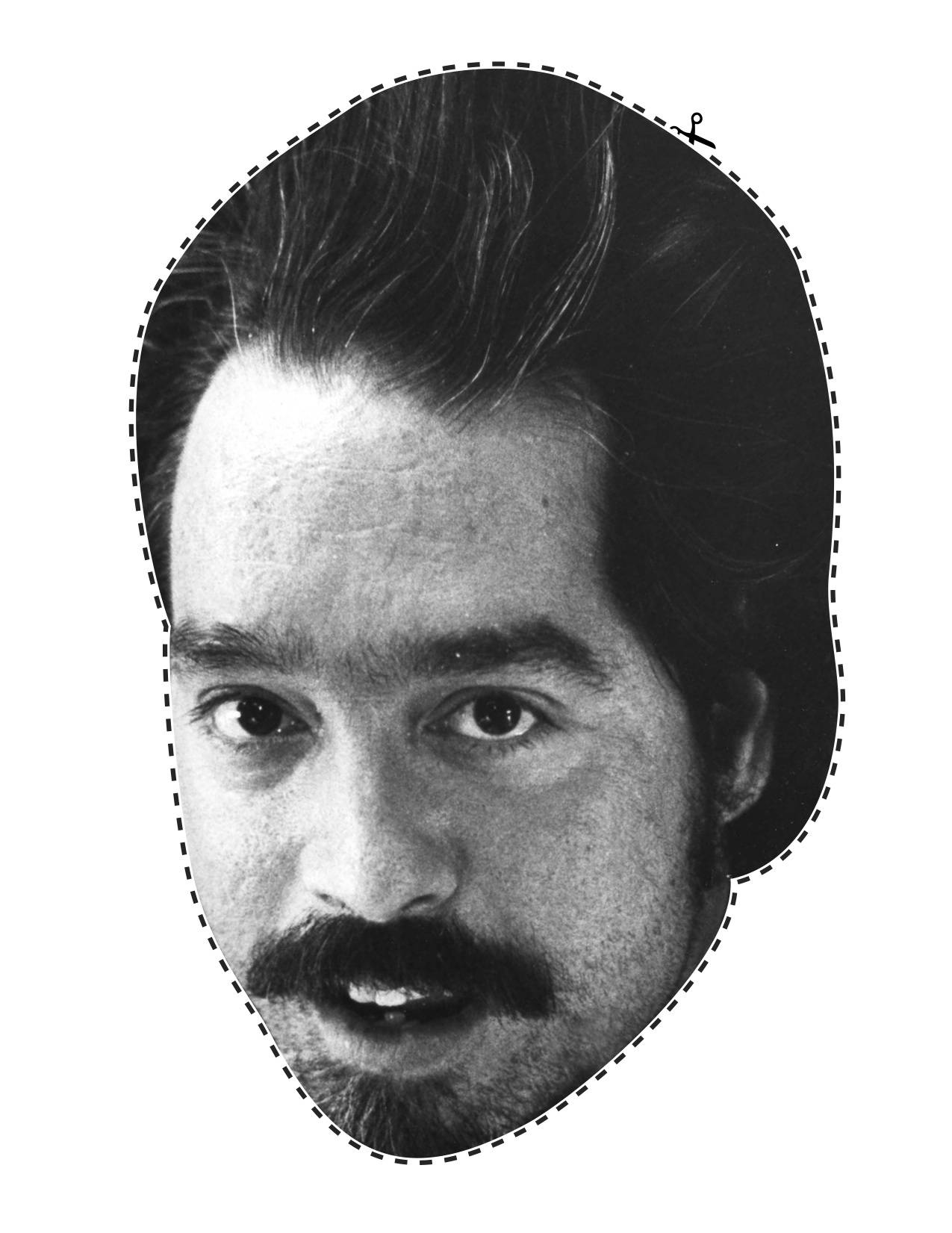 Image description: Photograph of Ed Roberts .Black and white photograph of light skinned man.  He has black hair and black mustache and slight beard.The photo is of his face only.