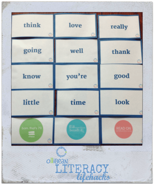 Image of 12 flashcards , they are white with blue borders. The first 9 flashcards contain the words 