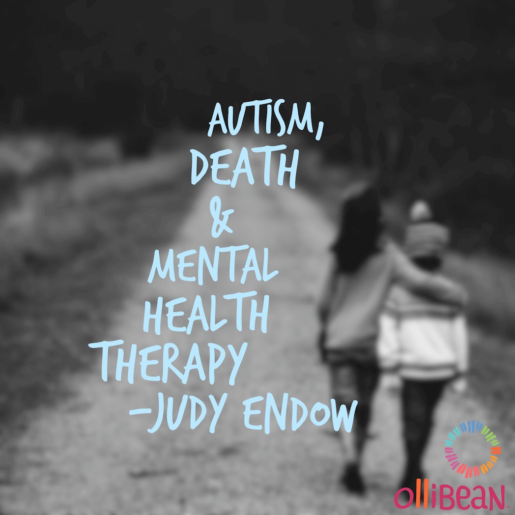 Photograph of two people walking down a dirt road . Their backs are facing the camera and the person on the left has their arm around the other. Autism, Death and Mental Health Therapy Judy Endow on Ollibean