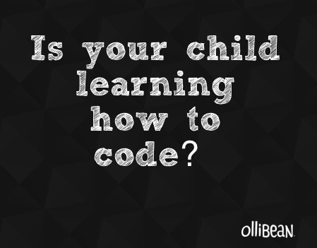 Black square with white text that reads" Is your child learning how to code?