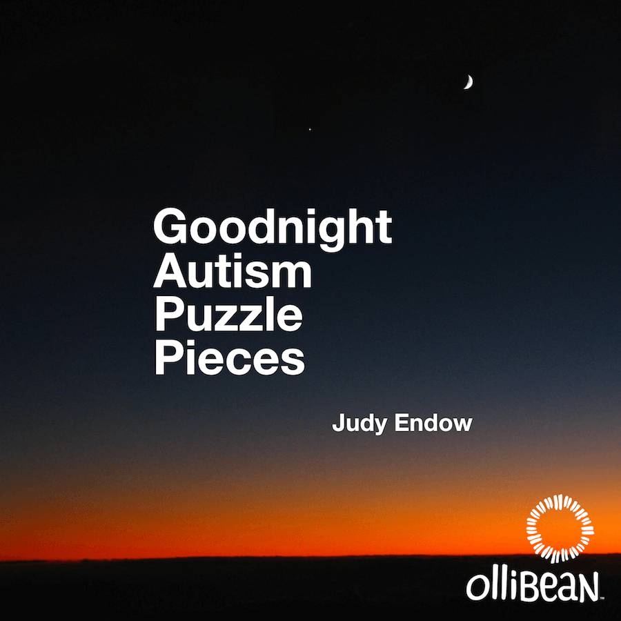 Goodnight Autism Puzzle Pieces by Judy Endow on Ollibean. Picture of crescent moon on night sky.